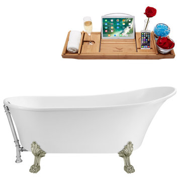 59" Streamline N341BNK-CH Soaking Clawfoot Tub and Tray With External Drain