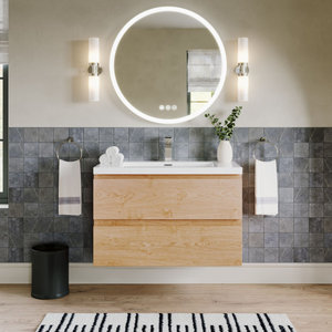 The Beacon Bathroom Vanity, Single Sink, 36", New England Oak, Wall Mount