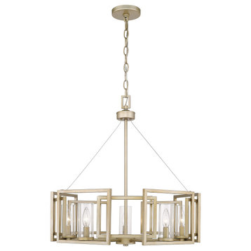 Golden Lighting 6068-5 WG Marco 5 Light Chandelier, White Gold With Clear Glass