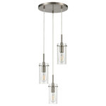 Linea di Liara - Effimero 3-Light Cluster Pendant, Brushed Nickel - The Effimero 3 light cluster pendant light fixture features a modern design that adds an industrial look to any setting. This multi light chandelier offers a brushed nickel finish, exposed hardware and clear glass shades. Adjustable plastic cords allow for customization of the length of the lights.