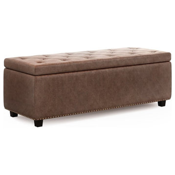 Pemberly Row 48" Transitional Faux Leather Ottoman in Umber Brown