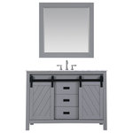 Altair - Kinsley Single Bathroom Vanity Set in Gray with Mirror, 48", With Mirror - Rustic charm meets contemporary style with the Kinsley Vanity. The highlight of this piece is its sliding cabinet design with crosshatch motif, accented by antique-look hardware. Minimalistic in appearance, this austere yet handsome vanity lends quiet elegance to any guest or master bathroom space. It comes with a matching mirror for a coordinated designer look.