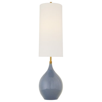 Loren Large Table Lamp in Polar Blue Crackle with Linen Shade