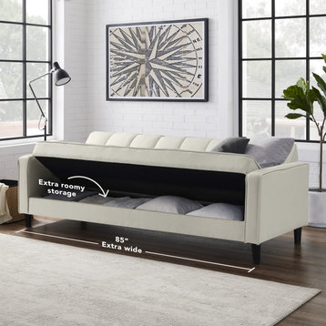 Loft Lyfe Paley Convertible Sofa Bed, With Storage, 85" Wide, Beige Linen