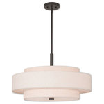 Livex Lighting - Meridian 5-Light Pendant, English Bronze - A triple drum shade adds character to this handsomely styled pendant light. Update your decor with the clean styling of this contemporary five light pendant from the Meridian collection. Features a lovely hand crafted oatmeal color fabric hardback shade and frosted diffuser for subtle illumination.