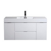 Bliss Wall-Mount Modern Bathroom Vanity, High Gloss White, 48"