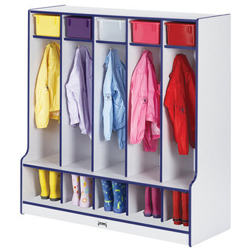 Rainbow Accents 5 Section Coat Locker with Step - Blue