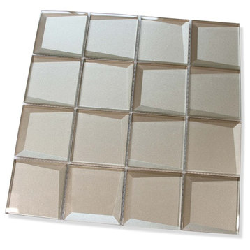 Illusion 3D 3"x3" Beveled Glass Mosaic Tiles, Patine, 1 Sq Ft