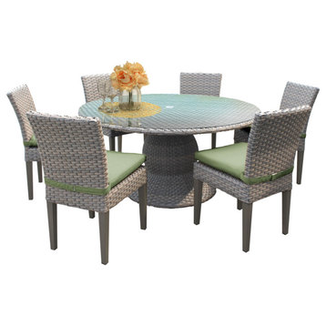 Florence 60" Patio Dining Table With 6 No Arm Chairs, Cilantro