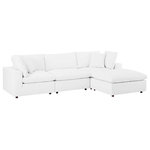Lexmod - Commix Down Filled Overstuffed Vegan Leather 4-Piece Sectional Sofa, White - A haven for cozy relaxation, Commix features plush comfort, clean-lined design, and spacious profile, that makes an attractive statement in the modern home. Covered in vegan leather, this upholstered sectional sofa comes with a solid wood construction and foam padded and duck down cushions for a luxurious sink-in feel. Commix features overstuffed down feather cushions that offer a feeling of relaxation and calming comfort while lounging, making it the perfect addition to the living room, family room, or game room. Made for sprawling out or curling up, Commix beckons you and guests to sit and stay a while.