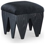 Meridian Furniture - Altair Upholstered Bench, Black, 18.5" W, Velour Fur Fabric, Black Finish - Bold and architectural, the Altair black velour fur fabric upholstered bench combines avant-garde design with plush luxury. The seat is covered in soft velour fur fabric, offering an indulgent texture that invites you to sit and relax. Its distinctive rich black oak veneer wooden base, featuring sharp, angular legs, brings a sculptural, modern touch to any room.