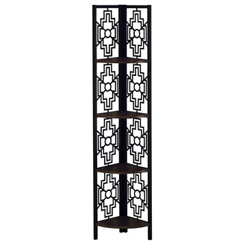 62" Bookcase With 4 Solid Espresso Shelves And Black Metal Corner Etagere