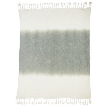 Soft Gray Shibori Slab Throw Blanket with Fringe