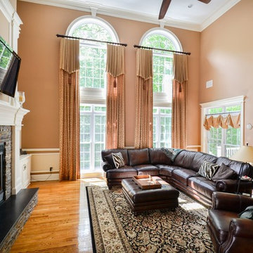 Traditional Family Room with Cathedral Ceiling