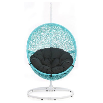 Modern Outdoor Shore Swing Chair with Stand - Teal Basket with Black Cushion