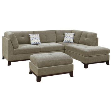 Mainz 3 Piece Sectional With Ottoman, Chenille Fabric, Camel, 104x75x35