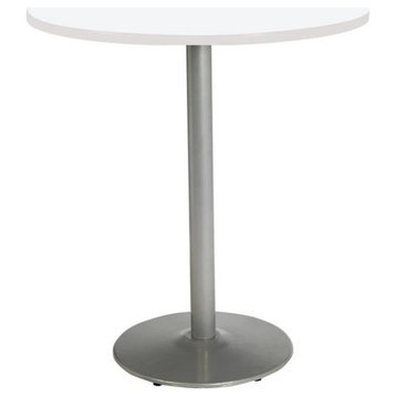 KFI Mode 42" Round Breakroom Table with White Round Silver Base Counter Height