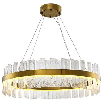 Gold Glass Round Led Chandelier for living room, dining room, bedroom, 24"
