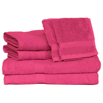 Deluxe 6-Piece Cotton Terry Bath Towel Set, Fuchsia