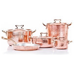 Amoretti Brothers - Copper Set 11 pcs, Tin Lining - Basically everything you could possibly need for your kitchen, this 11-pieces cookware set contains the following items: 1.3 quart sauce pan with lid 4.4 quart saute pan with lid 5.7 quart sauce pan with lid 9 inch frying pan, 10qt Stock pot and a 2.8 qt sauce pan with long handle. Standard Lid