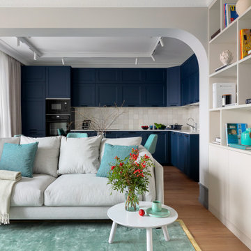 Квартира с синей кухней и детской комнатой