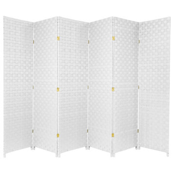 6 ft. Tall Woven Fiber Outdoor All Weather Room Divider 6 Panel White