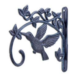 Import Wholesales - Decorative Hummingbird Plant Hanger Hook, Verdigris Cast Iron, 11.25" Deep - Planter Hardware And Accessories