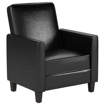 Modern Recliner Chair, Tapered Legs With PU Leather Seat and Track Arms, Black
