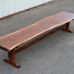 Live Edge Walnut Trestle Bench with Figured Top - Dining Benches