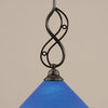 Jazz Mini Pendant In Black Copper, 10" Blue Italian Glass