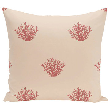 Coral Corral Coastal Print Pillow, Burnt, Taupe, Coral, 18"x18"