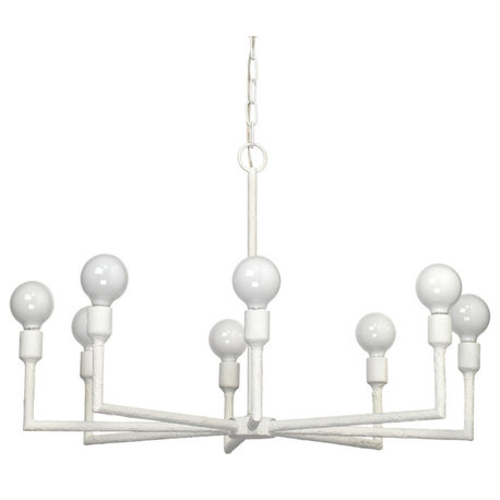 Minimalist Linear White 8 Light One Tier Chandelier 32 in Plaster of Paris Gesso