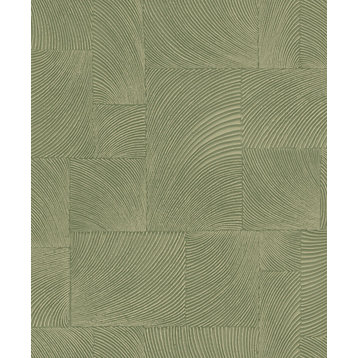 Abstract Geometric Waves Textured Double Roll Wallpaper, Green, Double Roll