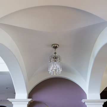 Groin Vault Ceiling Detail with Crystal Teardrop Pendant Light