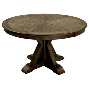 Furniture of America Kora Rustic Round Trestle Wood Dining Table in Light Oak
