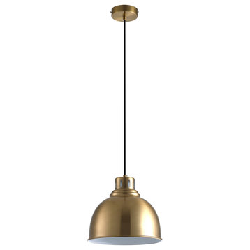 1-Light Single Dome Pendant Modern Brass Hanging Light, Brass
