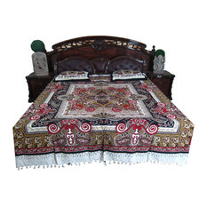 Mogul Interior - 3pc Indian Inspired Bedding Cotton Paisley Bedroom Decor Red Black - Blankets