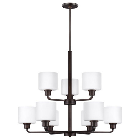 9.5W Nine Light 2-Tier Chandelier-Bronze Finish-Incandescent Lamping Type