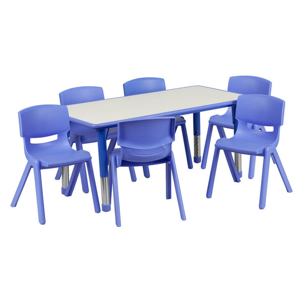 23.625''Wx47.25''L Blue Plastic Height Adj. Activity Table Set, 6 Chai