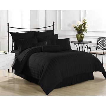Black Stripe King Microfiber 3-Piece Bed Duvet Set