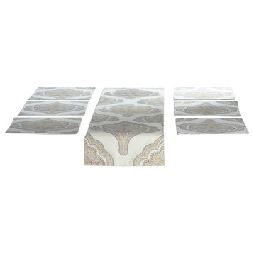 Arabesque Printed Cotton Table Runner and Placemats, Arabesque Tan