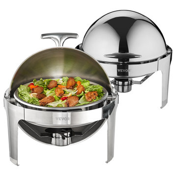 VEVOR 2-Pack Round Roll Top Chafing Dish Set With Full-Size 6Qt Pan Fuel Holder