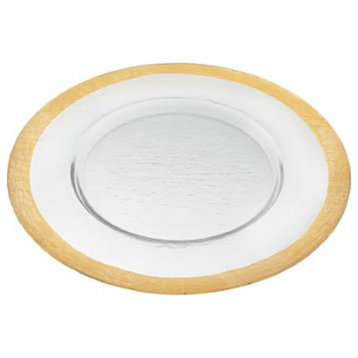 HomeRoots Round Gold Border Glass Charger Plate
