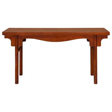 Chinese Brown Wood Plank Plain Ming Style Altar Console Table Hcs7450
