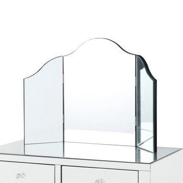 Verina Frameless Modern Contemporary Tri-fold Tabletop Vanity Mirror, No Color