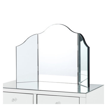 Verina Frameless Modern Contemporary Tri-fold Tabletop Vanity Mirror, No Color