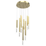 ET2 - Diaphane LED Pendant, Gold - Hexagonal tubes of various lengths terminate at blocks of naturally translucent rock crystal. Each stone varies in diaphaneity making a unique display of refracted light. Available in plated Gold and matte Black this luxurious LED pendant light cluster amplifies the beauty of natural materials.
