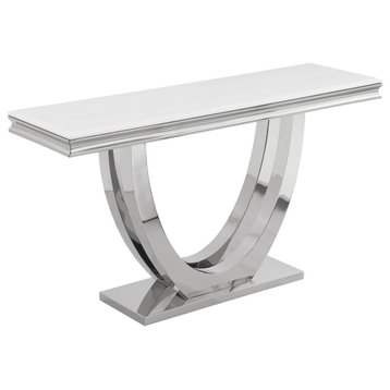 Trinidad White Rectangular Stone Console Table, Silver