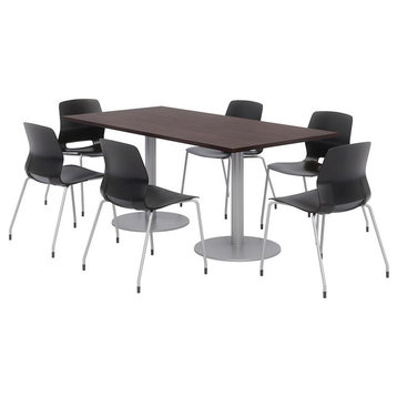 36 x 72" Table - 6 Black Lola Chairs - Espresso Top - Silver Base