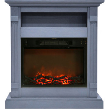 Sienna 34" Electric Fireplace With 1500W Log Insert and Slate Blue Mantel